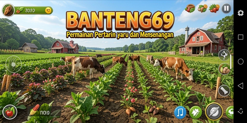 Screenshot gameplay BANTENG69 menampilkan suasana pertanian yang indah dan interaktif.
