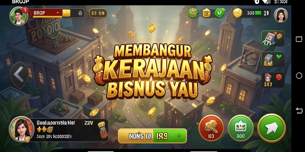 Screenshot utama BROJP menampilkan gameplay seru dalam membangun kerajaan bisnis.