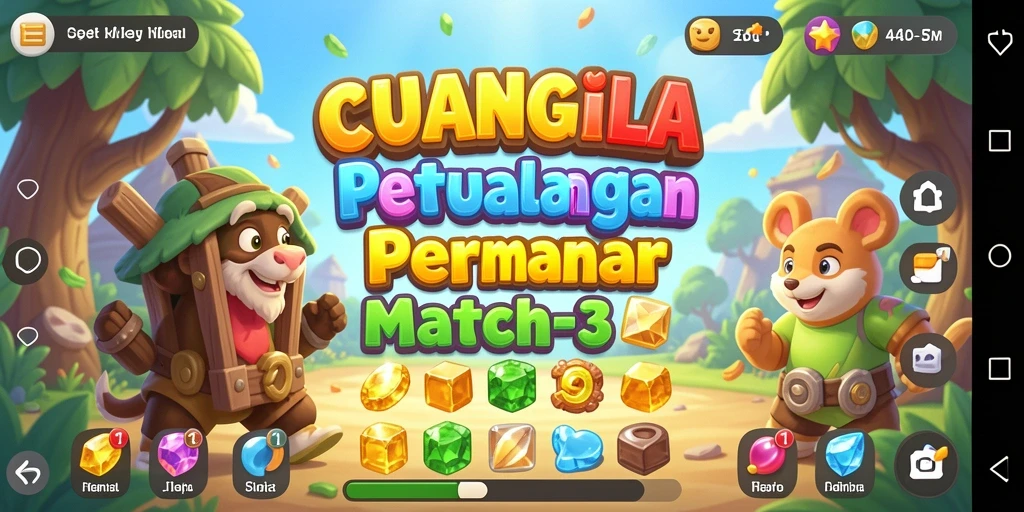 Tangkapan layar CUANGILA menampilkan gameplay Match-3 yang menarik dan penuh warna.